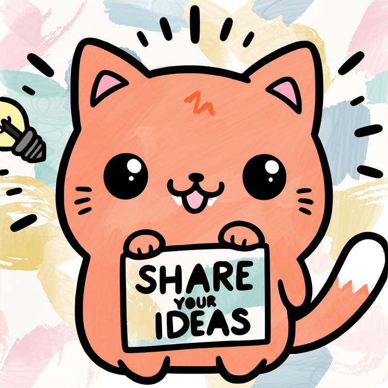 a cute cat saying share your ideas