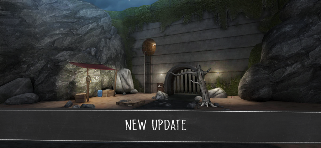 Evil Nun game screenshot of a new update featuring a dark rocky area with a tunnel entrance