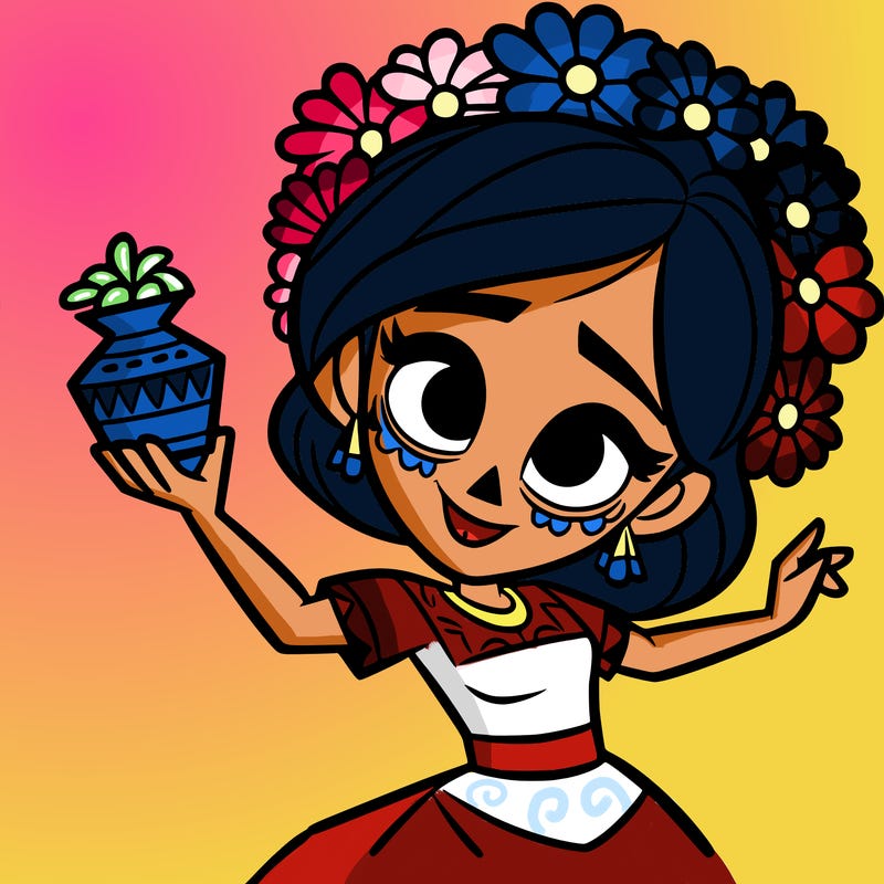 a disney style day of the dead woman.