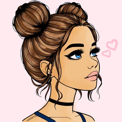 realistic girl with buns on the top of her head