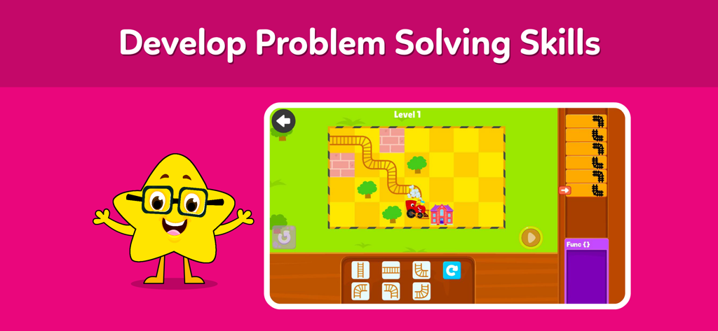 Un juego de codificación para niños que muestra un rompecabezas lógico para desarrollar habilidades de resolución de problemas.