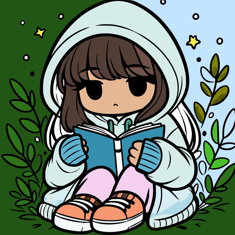 girl in oversized hoodie reading a book