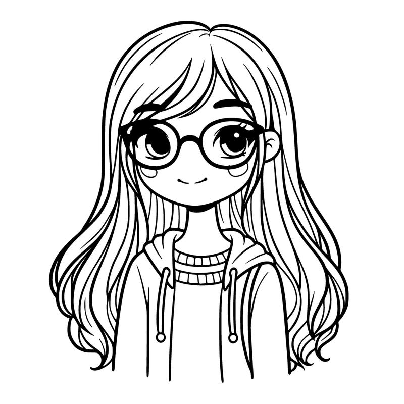 girl with long brown hair and glasses
