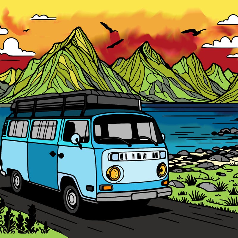 camper van on lofoten, norway