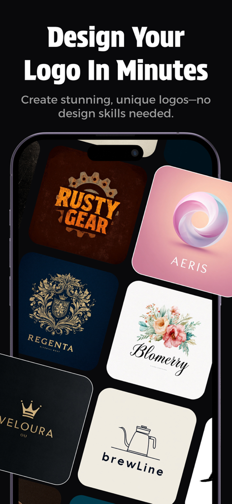 LookA Logo: Custom Logo Maker - LookA Logo app screen displaying a variety of professional logo design templates for small businesses.