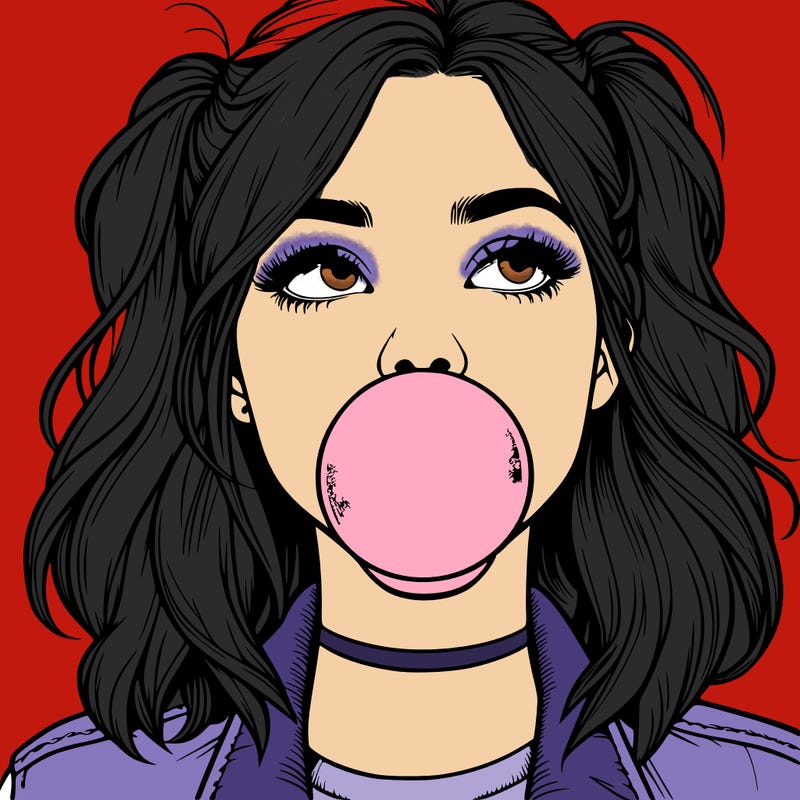 realististic girl blowing bubble -gum