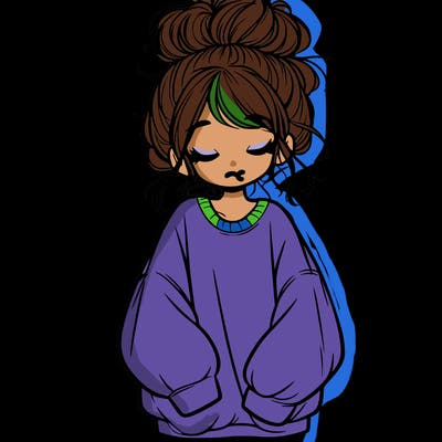 girl with baggy sweatshirt and messy bun