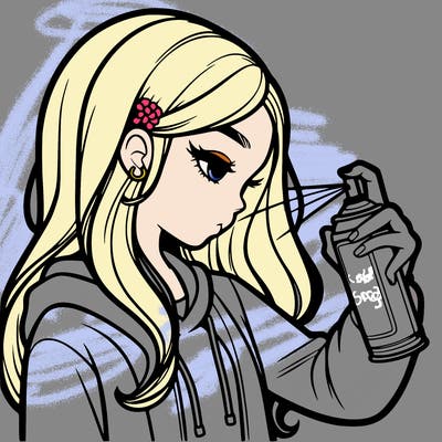 a realistic girl spray painting