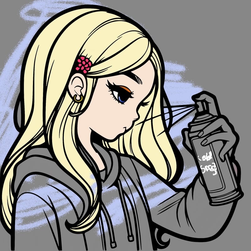 a realistic girl spray painting