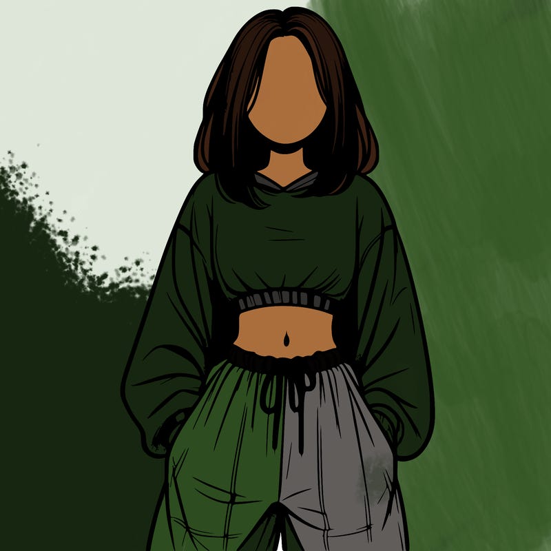 realistic girl faceless with baggy pants and a crop top
