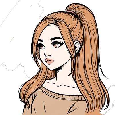 realistic girl with a high ponytail