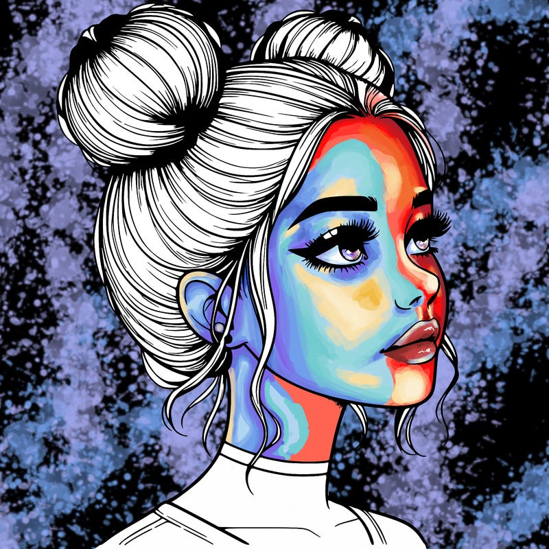 realistic girl with buns on the top of her head