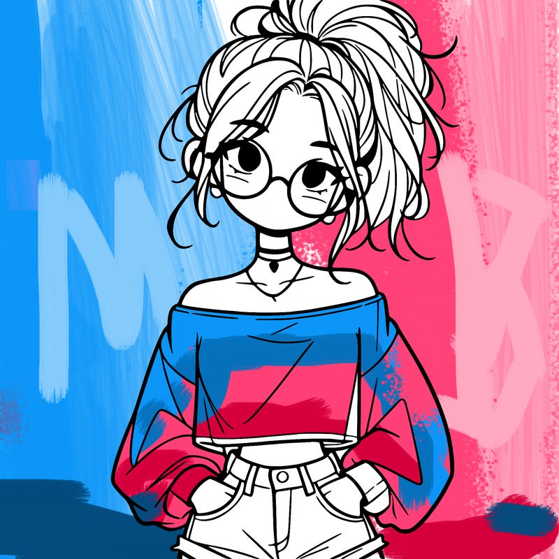 girl with a messy ponytail glasses a baggy crop top and jean shorts