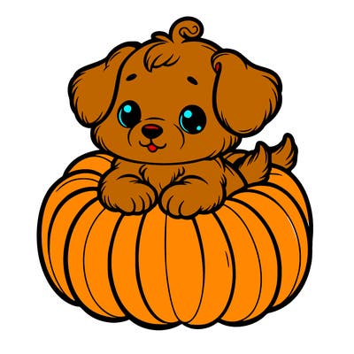 cute little puppy in a pumpkin