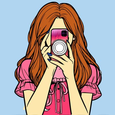 a realistic girl holding her phone taking pictures