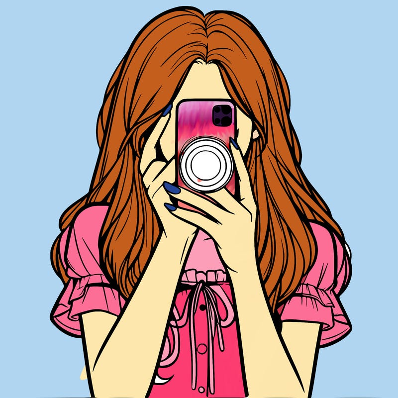 a realistic girl holding her phone taking pictures