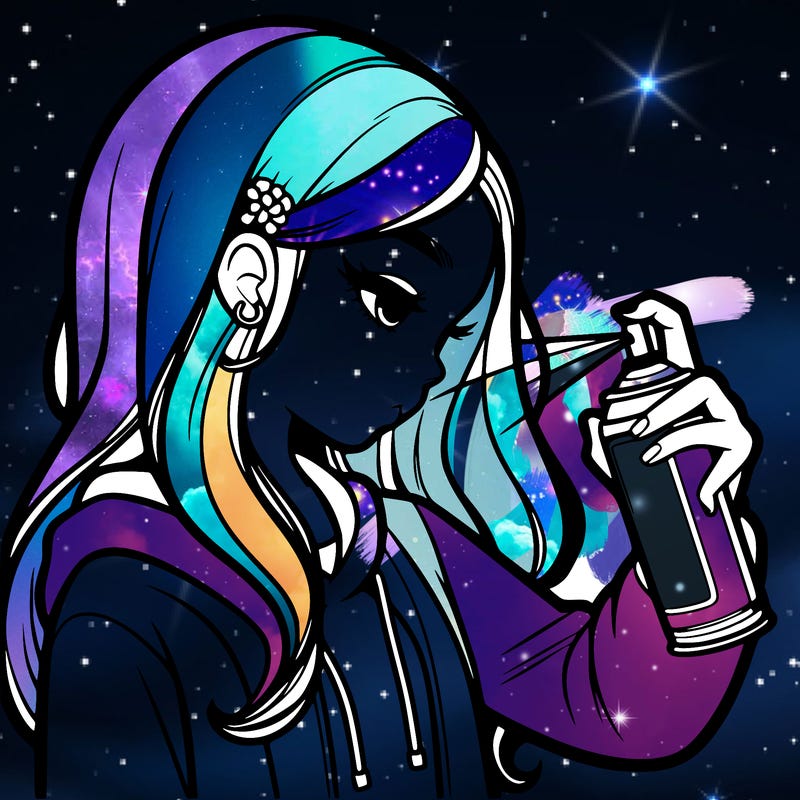 a realistic girl spray painting