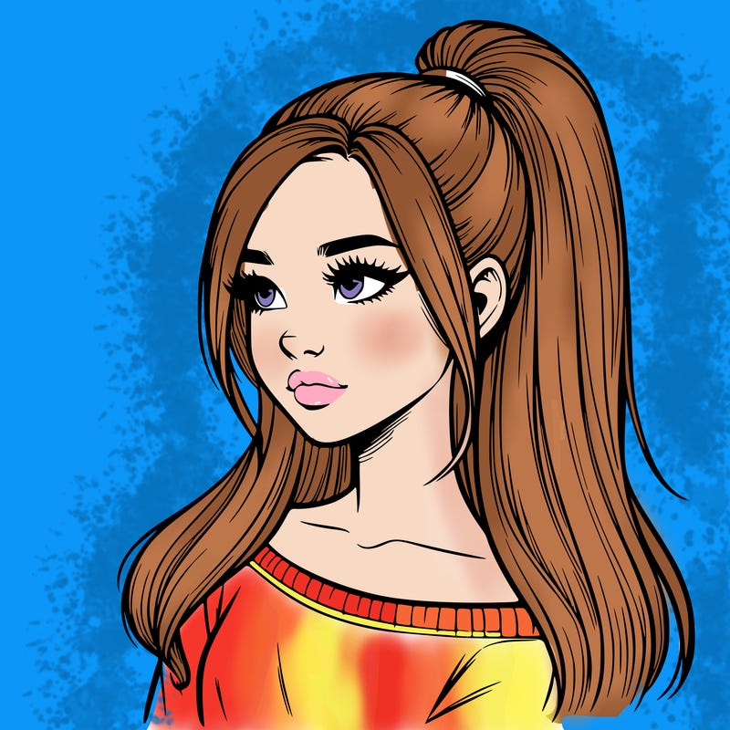 realistic girl with a high ponytail