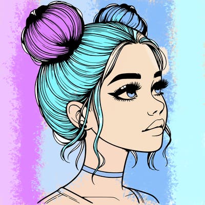 realistic girl with buns on the top of her head