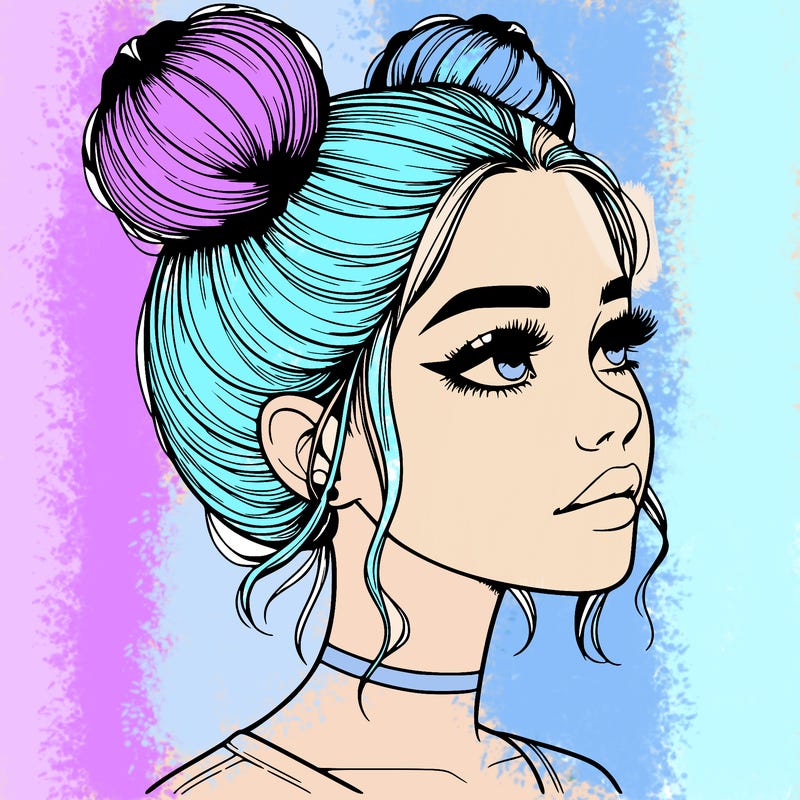 realistic girl with buns on the top of her head