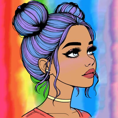 realistic girl with buns on the top of her head