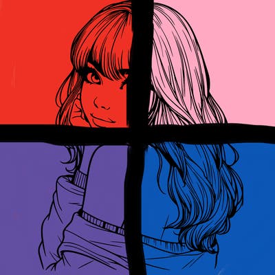 realistic girl with bangs looking over her shoulder