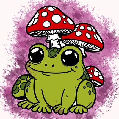 frog with mushrooms on head