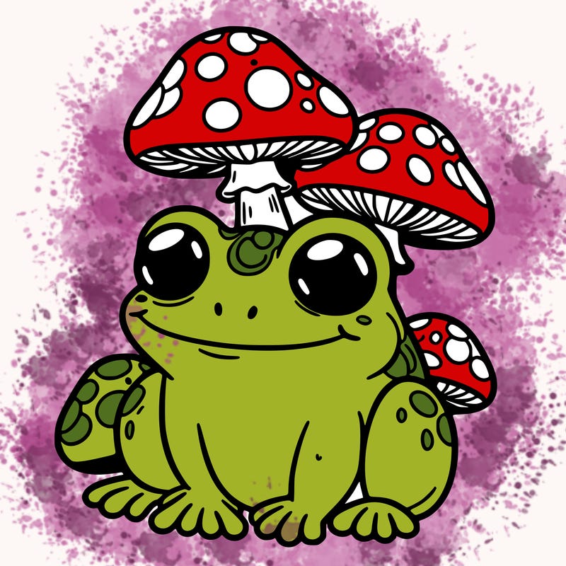 frog with mushrooms on head