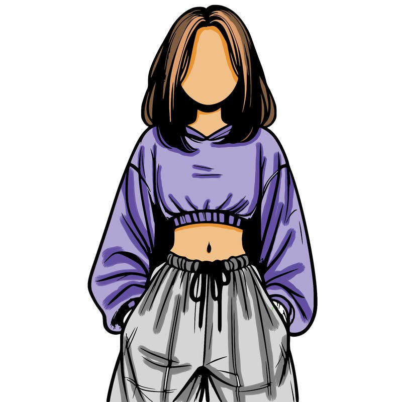 realistic girl faceless with baggy pants and a crop top