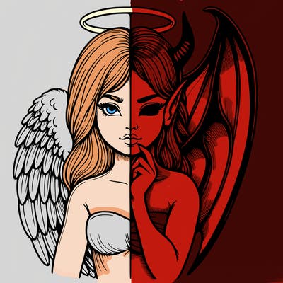 realistic angel half demon