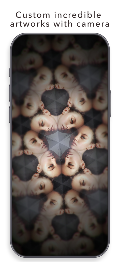 Real Kaleidoscope PRO - A mobile phone showing a kaleidoscope effect created using the selfie camera.