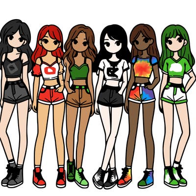 a group of girls wearing crop tops and shorts