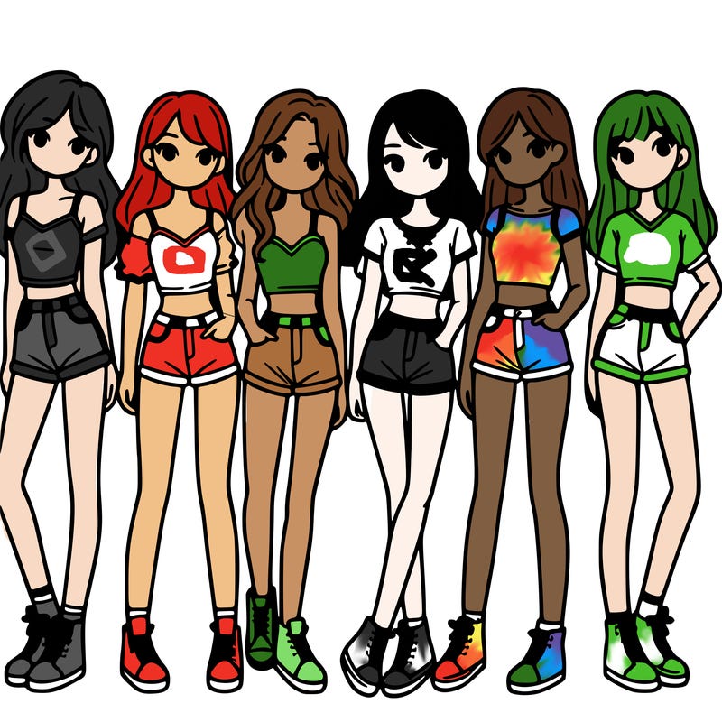 a group of girls wearing crop tops and shorts