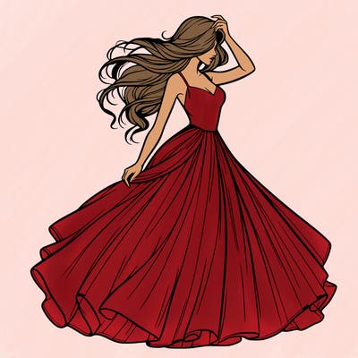 realistic woman with dress flowing in the wind