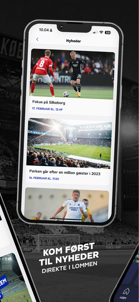 F.C. Copenhagen mobile app news feed showing club updates and match photos