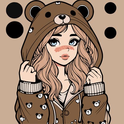 realistic girl in a animal pjs hoodie