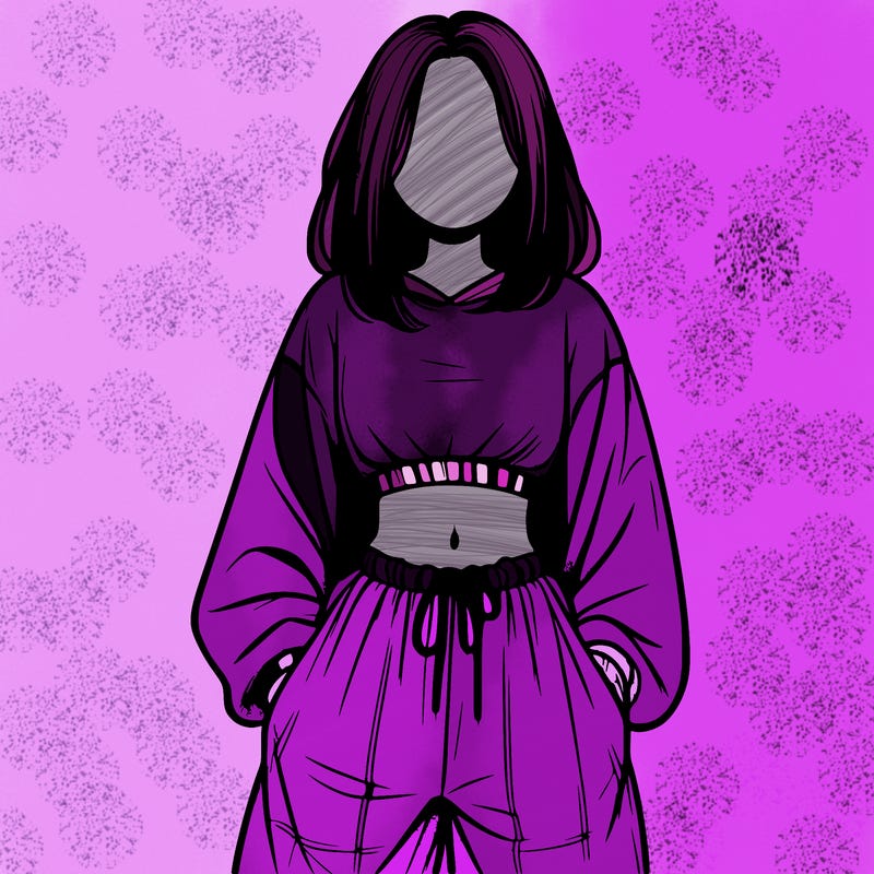 realistic girl faceless with baggy pants and a crop top