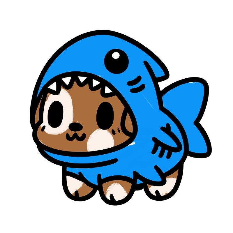 cute dog wearing a shark costume