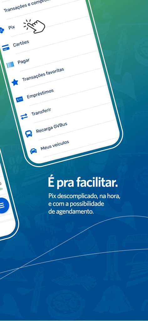 Banestes - Banestes mobile app menu highlighting Pix payments and financial services