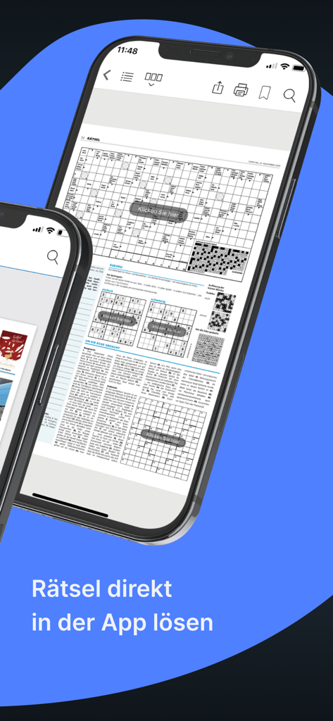 PAZ E-Paper: News aus Peine - Ein iPhone zeigt interaktive Zeitungsrätsel, einschließlich Kreuzworträtsel und Sudoku, in der PAZ E-Paper Mobile App.