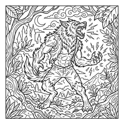 Dive into a thrilling fantasy world with this intricate werewolf coloring page, perfect for teens. Bring this powerful mythical creature to life with your most creative colors.