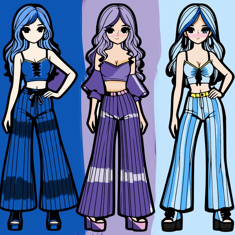 girls with flare pants and crop tops realistic