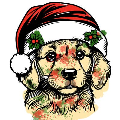 realistic dog wearing a santa hat