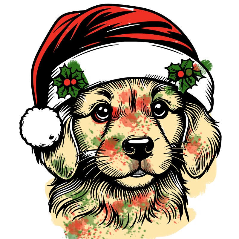 realistic dog wearing a santa hat