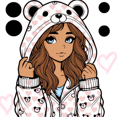 realistic girl in a animal pjs hoodie