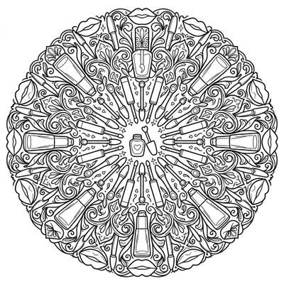 Unleash your inner glam with this beautiful Lip Gloss Mandala coloring page. Featuring symmetrical arrangements of lip gloss tubes and beauty elements, it's perfect for a relaxing and creative escape.