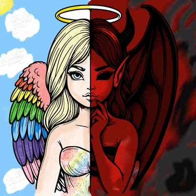 realistic angel half demon