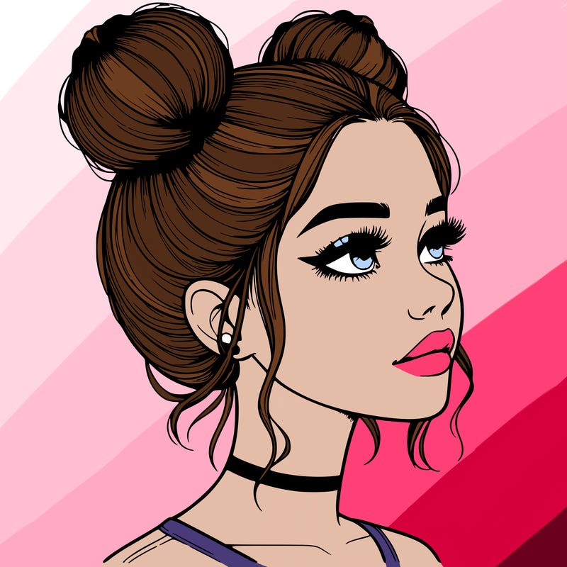 realistic girl with buns on the top of her head