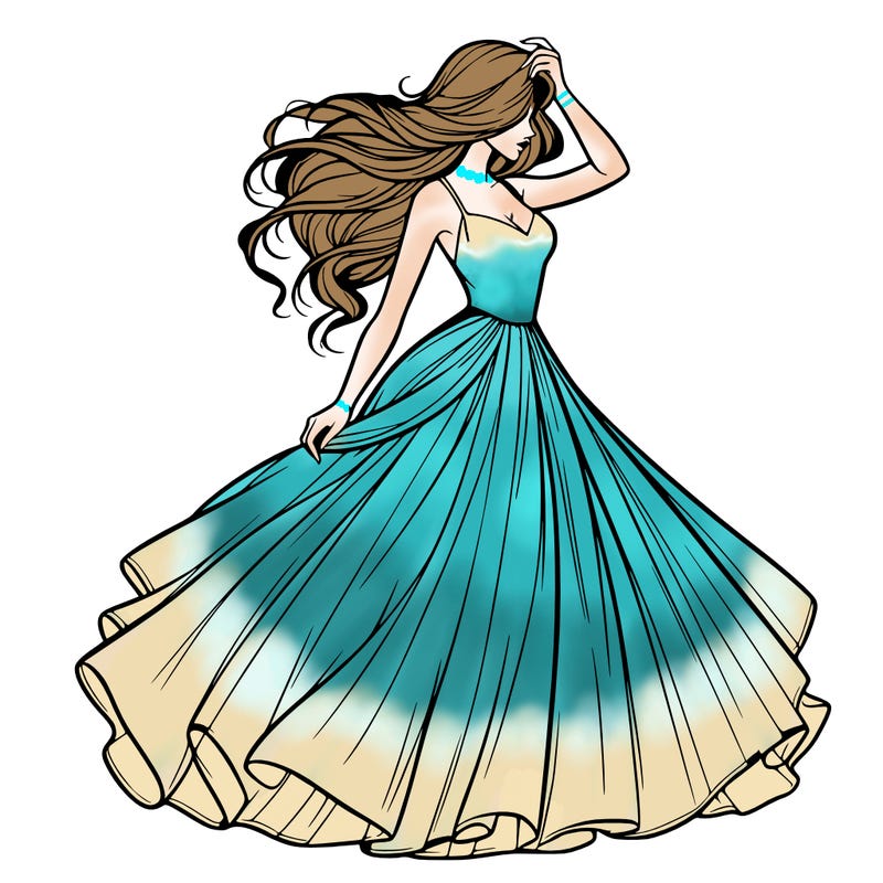 realistic woman with dress flowing in the wind