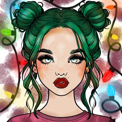 realistic girl with two buns in hair and lips